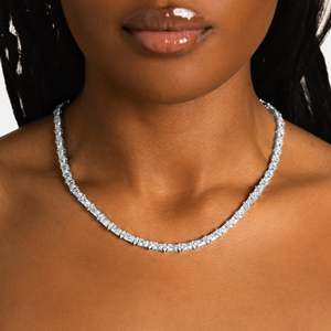 UrbanVrit Luxury Women's 925 <b>Silver</b> Rhodium Plated Brilliant Cut Zircon Tennis Chain Hip Hop <b>Choker</b> Necklace Channel Setting - Product Image 1
