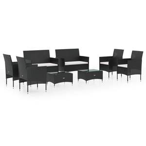 Conjunto de Muebles de Jardín de Ratán PE Negro con Acero con Recubrimiento en Polvo y Vidrio, Muebles de Exterior Premium - Product Image 2