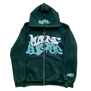 Sweat à capuche unisexe surdimensionné en coton épais avec broderie chenille personnalisée, fermeture éclair, coupe classique, style streetwear hiver - Product Image 3