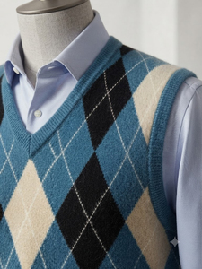 Custom Logo OEM Vibe Sewn <b>Argyle</b> Knitted Winter Men's Sleeveless <b>Sweater</b> Vest-Nylon/Acrylic off Shoulder - Product Image 2