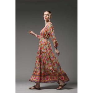 ชุดเดรสแม็กซี่ลายดอกไม้สไตล์โบโฮสำหรับผู้หญิง คอวี แขนยาว ผูกเอว ทรงหลวม สวมใส่สบาย เหมาะสำหรับฤดูร้อนและชายหาด - Product Image 4