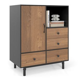 Credenza Moderna Stile Mid-Century con 4 Cassetti in MDF, Mobile Buffet Ecologico con Vetro per Sala da Pranzo e Soggiorno, Nero - Product Image 1