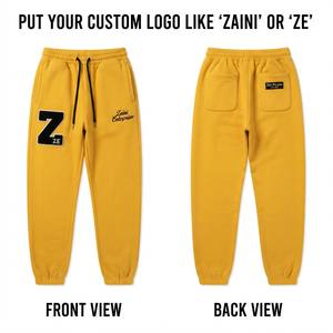 Pantalon de jogging pour homme 320 GSM en coton et polyester molletonné jaune moutarde avec broderie personnalisée, logo patch chenille, taille élastique et coupe ajustée avec revers. - Product Image 1