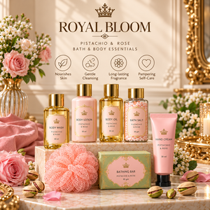 Ensemble Essentiel Bain & Corps OEM/ODM 7-en-1 – Coffret Cadeau Pistache & Rose – Parfum et Design d'Emballage Personnalisables – Lait Lavant, Sel, Huile - Product Image 5