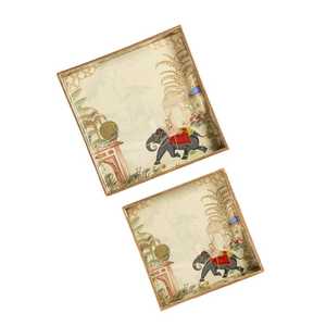Plateaux de rangement multifonctionnels rectangulaires en MDF Meena Oriental au design moderne, lavables au lave-vaisselle, vaisselle décorative avec motif d'éléphant - Product Image 3