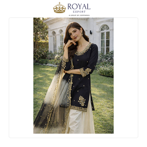 Meilleure collection de vêtements de style indien pour les occasions festives, vêtements de créateur, crêpe français pur et naturel avec broderie de sequins, ensemble sharara - Product Image 2