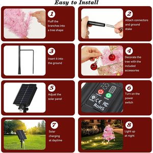 Set di 4 Alberi di Natale Preilluminati da Esterno, Alberi da Giardino da 86 cm con Nastri Intrecciati, Palline Rosse, Campanelle, Alberi di Natale a Energia Solare con Ricarica Type-C - Product Image 3