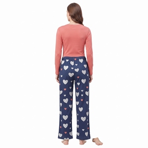 Women's <b>Heart</b> Design Pajamas Long Sleeve O Neck <b>Top</b> and Pants Elastic Waist Soft Breathable Sleepwear Set - Product Image 6