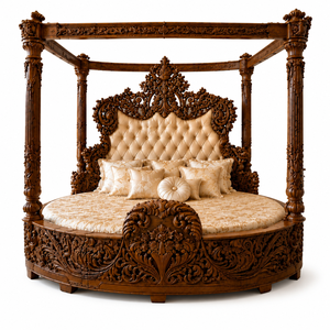 Cama con Dosel Redonda de Madera de Teca de Lujo Moderno Maharaja con Postes, Cama King Size de Cuatro Postes para Villas en EE. UU. - Product Image 2