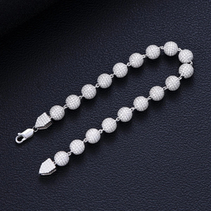 Large 925 Silver Moissanite Iced Out Ball <b>Bracelet</b> Heavy Round <b>Bead</b> Link Bangle Hip Hop Jewelry Passes Diamond Tester <b>Men</b> - Product Image 5