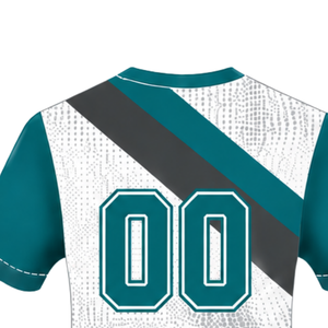Camiseta de Rugby de Manga Corta en Color Verde Azulado Oscuro, Blanco y Gris, Cuello Redondo, Diseño Gráfico, Ropa Deportiva de Alto Rendimiento, para Entrenamiento y Partidos - Product Image 4
