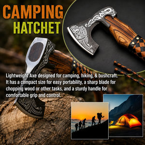 Hacha Vikinga Hecha a Mano con Nudo Nórdico Grabado, Hoja de Acero al Carbono, Mango de Madera de Fresno y Palisandro, Forjada a Mano, Hacha Tomahawk para Supervivencia, Uso Pesado - Product Image 5
