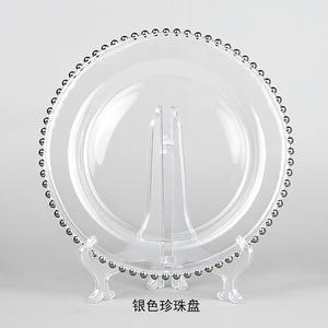 Platos de cristal con cuentas doradas y plateadas para decoración de mesa en bodas y eventos - Product Image 3