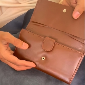 Cartera de Cuero Genuino, Larga, Triple, con Cierre Magnético, Múltiples Ranuras para Tarjetas, Bolsillo para Efectivo, Organizador, Monedero con Cremallera Elegante - Product Image 2