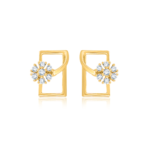 Boucles d'oreilles géométriques carrées en or 18 carats avec fleur et diamant de laboratoire rond, bijoux élégants pour femme, cadeau d'anniversaire de mariage - Product Image 1