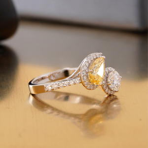 Vivid Yellow Pear Cut Lab Grown Diamond <b>Ring</b> 14K <b>Gold</b> Fancy Statement Color Fine Jewelry Fashion <b>Rings</b> - Product Image 3
