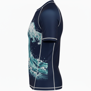 Maillot de compression à manches courtes personnalisé, tissu premium respirant, coutures durables, design sublimé, pour MMA, BJJ, surf et entraînement. - Product Image 5