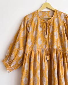 Robe longue d'été bohème à imprimé animalier avec manches bouffantes, coupe ample, col noué, 100 % coton, robe décontractée d'été à ourlet évasé - Product Image 3