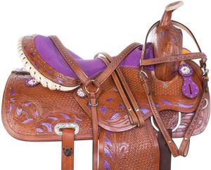 Selles de cheval en cuir véritable de qualité supérieure baril de course occidental et anglais ensemble de tack de cheval assorti - Product Image 2