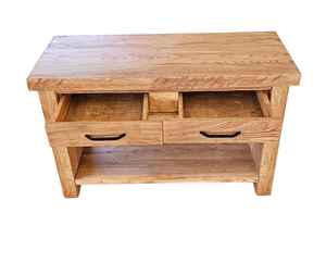 Meuble de salle de bain en bois massif avec lavabo en pierre, table, tiroir de rangement et étagère, mobilier de salle de bain en bois naturel - Product Image 2