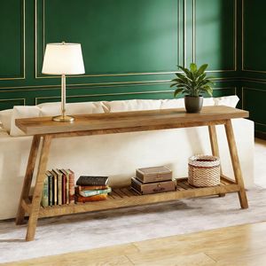 Consolle a 2 livelli in stile rustico per ingresso o divano - Tavoli consolle resistenti - Product Image 4