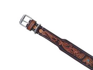 Handmade Western <b>Leather</b> <b>Dog</b> <b>Collar</b> Floral Pattern Jeweled Adjustable Buckle Closure Classic Style All Seasons Use - Product Image 3