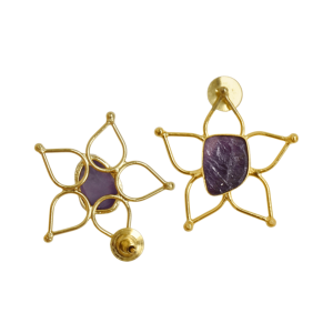 Boucles d'oreilles étoiles plaquées or avec pierre d'améthyste, style bohème, bijoux de mode pour femmes - Product Image 4