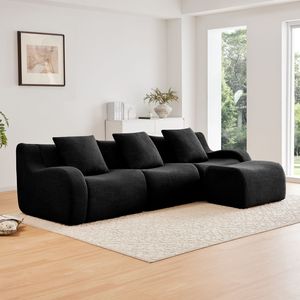 Canapé 3 places en tissu Teddy de haute qualité, sans structure, design antidérapant, accoudoirs incurvés nécessitant assemblage, chaise longue épurée - Product Image 1