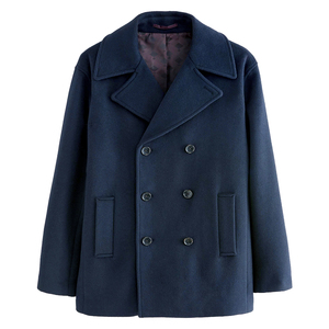 Navy Blue Color Adult <b>Men's</b> <b>Pea</b> <b>Coat</b> Slim Fit Notched Collar Eco Friendly Straight Fit Wool Peacoat With Side Pocket - Product Image 1