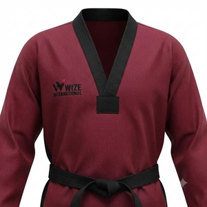WIZE INTERNATIONAL Taekwondo Dobok Uniforme Adulte Unisexe Marron Polyester Coupe Classique Durable Logo Avant - Product Image 4