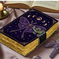 Carnet en cuir fait main, thème Phases de Lune, style Sorcière, Ombres, Gothique, Vintage, Religieux, Classique, avec papier à bords festonnés, 120 pages, Journal intime