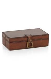 Boîte à bijoux en cuir, design classique rectangulaire avec couvercle, couleur marron, fermeture à charnière, 1 couche de rangement pour bijoux - Product Image 3