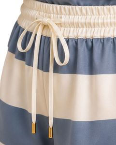 Ensemble pyjama en satin pour femmes, bleu ardoise et rayures ivoire, débardeur sans manches avec short à taille élastique, ensemble de vêtements de nuit de luxe pour l'été - Product Image 3