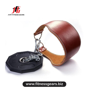 JUST FITNESS GEARS Leather Custom Strong Heavy Duty Non-Slip Professional Buckle Dip <b>Belt</b> <b>Chain</b> Weight Lifting Strength Training - Product Image 1
