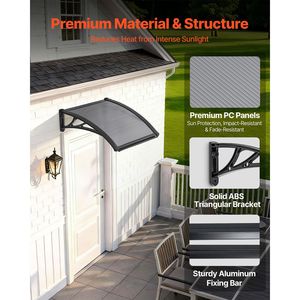 Tettoia per Porta d'Ingresso 24 X 24 con Staffa in ABS, Protezione da Pioggia, Neve e Sole, con Sistema di Drenaggio - Product Image 4
