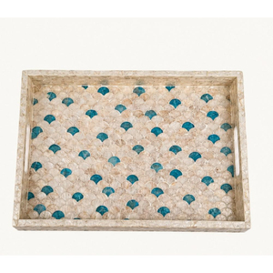 Bandeja Rectangular Decorativa de Lujo Hecha a Mano con Incrustaciones de Madreperla, Plato para Servir con Asas, Bandeja Ecológica - Product Image 1