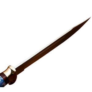 Cuchillo Bowie Hecho a Mano con Hoja de Acero Pulido Plateado, Mango Azul y Blanco, Guardacuchillo Dorado, Cuchillos de Caza Personalizados de Hoja Fija para Exteriores - Product Image 3