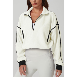 Sudadera Oversize de Forro Polar Blanco para Mujer con Media Cremallera, Cuello Alto, Hombros Caídos, Manga Larga, Largo Corto, para Invierno, OEM - Product Image 5