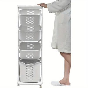 Modern 3-Tier Rolling <b>Laundry</b> <b>Basket</b> Large Capacity <b>Divided</b> Moving Hamper Home Storage Organizer for Clothes Sorting <b>Laundry</b> - Product Image 3
