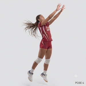 Uniforme de Voleibol Sublimado Personalizado para Mujer, Rojo, Blanco y Dorado, Transpirable, de Poliéster, Conjunto de Camiseta y Pantalones Cortos para Equipo, Pose 2 - Product Image 3