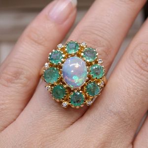 Vintage Classic 22k Gold Plated Gemstone <b>Opal</b> Cluster Cocktail <b>Ring</b> Crown Design for Women's Wedding Engagement Anniversary Gift - Product Image 6