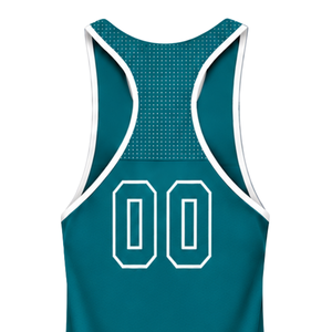 Custom Teal <b>White</b> Swim <b>Tank</b> <b>Top</b> Sleeveless Racerback Lightweight Quick Dry Breathable Training Performance Athletic Swimwear - Product Image 3