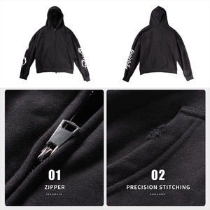 Sweat à capuche zippé surdimensionné pour homme, en coton épais 450g, délavé à l'acide, avec broderie, patch et impression sérigraphiée personnalisée - Product Image 5