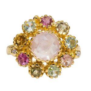 Gemvanity SR1469 Gold Plated 925 Silver Christian Luxury Classic Channel Setting Brilliant Cut Rose <b>Quartz</b> Multi Tourmaline <b>Ring</b> - Product Image 4