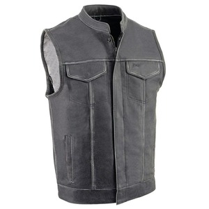 Chaleco de Cuero Negro Vintage Personalizado para Hombre, Chaleco de Motociclista sin Mangas, Chaleco de Cuero para Motocicleta con Cuello Alto - Product Image 2