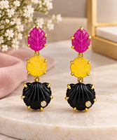 Boucles d'oreilles pendantes tendance pour femmes, en pierres précieuses naturelles (jade, onyx), forme feuille, ovale, coquillage, laiton plaqué or, bijoux