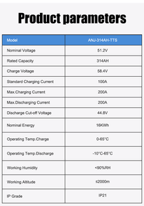 แบตเตอรี่ Anenji 16kWh 51.2V 314Ah LiFePO4 รุ่น ANJ-314AH-TTS 8000 รอบการใช้งาน อุณหภูมิใช้งาน -20~55 องศาเซลเซียส ประสิทธิภาพ 96% พลังงานไฟฟ้า - Product Image 6