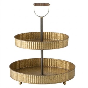 Vintage Style Shabby Chic Gold 2-Layer <b>Cupcake</b> Display Stand Multi-purpose Metal Tiered Serving Tray for Wedding & Party Decor - Product Image 2