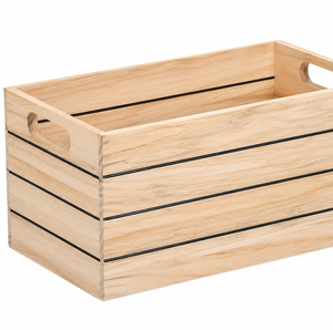 Wooden <b>Storage</b> Crate <b>Rectangle</b> With Handles Rustic Farmhouse Style Multi Purpose <b>Storage</b> <b>Basket</b> - Product Image 3