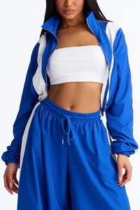 New Arrival Custom Autumn Wide Leg open Nylon Pants <b>jacket</b> Windbreaker women new style loose fit trouser zipper <b>jacket</b> - Product Image 4